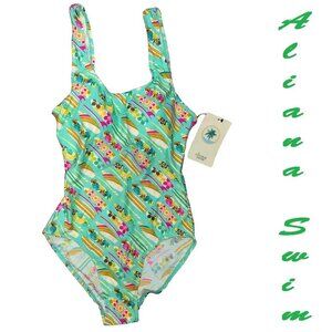 Aliana Swim Big Girl Printed Bathing Suit, M